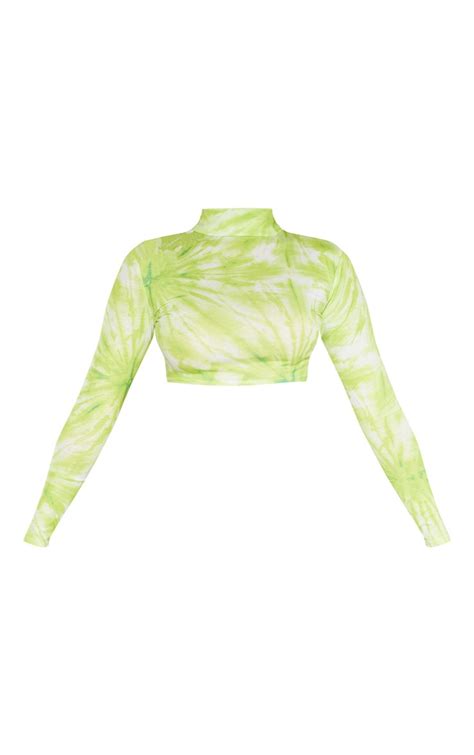Neon Lime Tie Dye Cropped T Shirt Tops Prettylittlething Usa