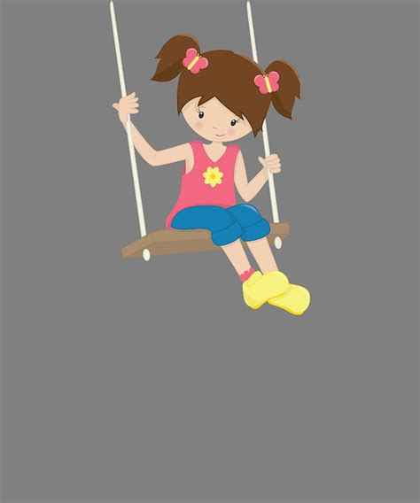 Recess Fun Brunette Girl Swinging Digital Art By Stacy Mccafferty