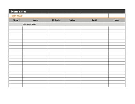 Free Team Roster Template