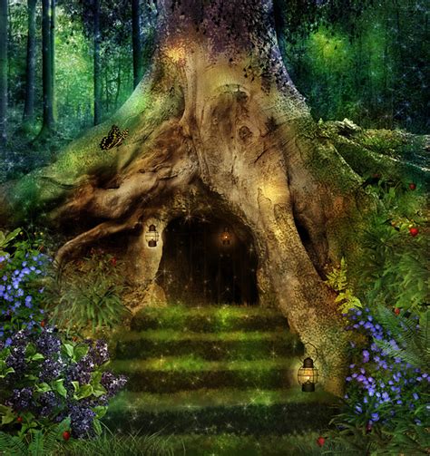 Magical Tree House In A Forest Fantasy Fairytale Wall Mural Kids Photo