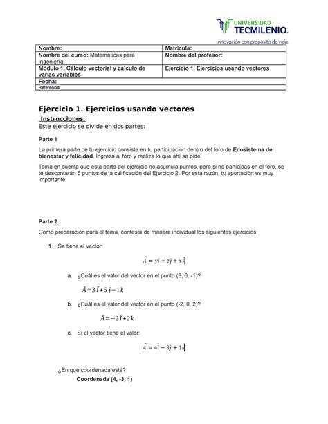 Ejercicio Matem Ticas Para Ingenier A Ejercicios Nombre Matricula Nombre Del Curso