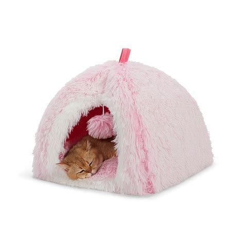 Whisker City® Pink Ombre Fur Pyramid Cat Hut Bed Cat Covered Beds