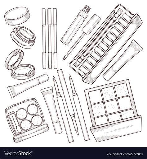 Sketch Set Of Makeup Products Royalty Free Vector Image