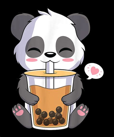 Courageous Strong Kawaii Anime Panda Drinking Boba Bubble Tea T For