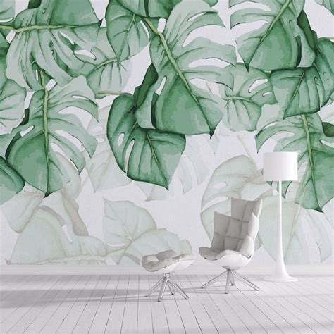 Custom Size Wallpaper Mural Hand Painted Tropical Plants Bvm Home