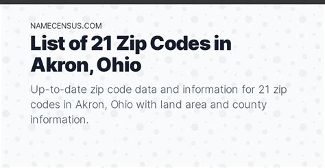 Akron Zip Codes List Of 21 Zip Codes In Akron Ohio