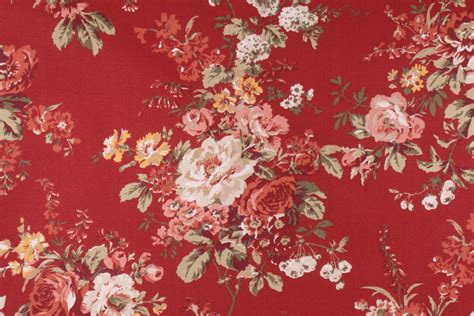 Waverly Rose Floral Printed Cotton Drapery Fabric In Red