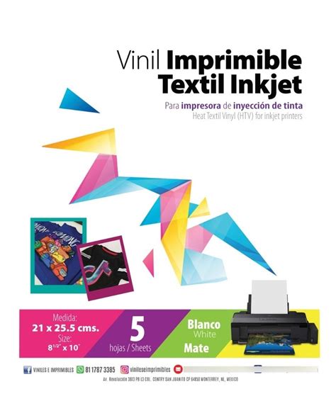 Vinil Textil Imprimible Inkjet 5 Hojas Premium 21 X 255 Cm Meses Sin
