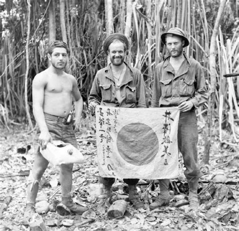 Ww2 Photo Wwii Australian Soldiers Captured Japanese Flag World War Two