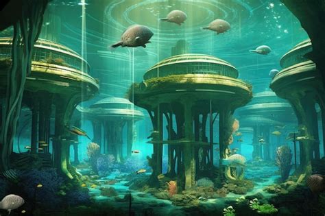 Premium Ai Image Futuristic Underwater City With Domed Habitats Created With Generative Ai