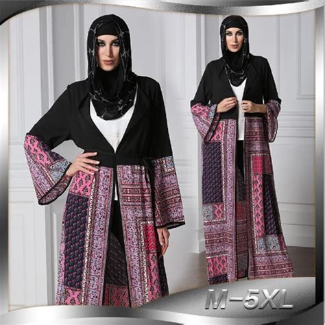 Muslim Dress Print Abaya Cardigan Kimono Full Length Long Robe Gowns Tunic Middle East Ramadan