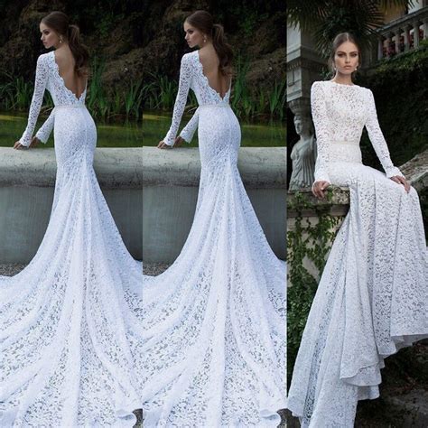 Sexy New Lace Mermaid Long Sleeve Wedding Dresses Backless