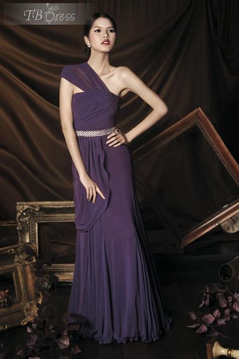 Fabulous One Shoulder A Line Beads Waist Pleat Long Evening Dress