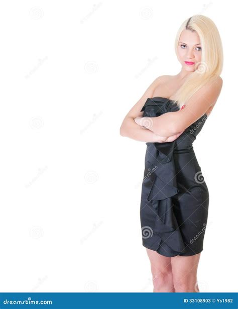 Blond Lady In Black Dress Against White Stock Image Image Of Modern Person