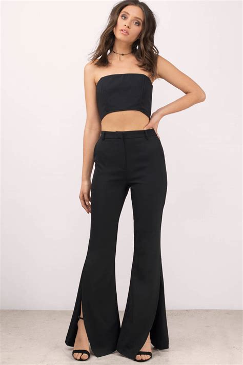 Stylish Black Pants Flared High Waisted Pants Black Retro Pants