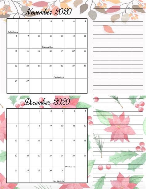 Free Printable 2020 Bimonthly Calendars With Holidays 2 Designs