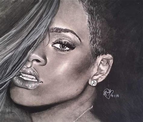 Charcoal Rihanna Drawing By Leah Penland