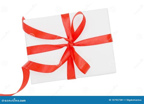 Wrapped T Rectangular Box With Red Ribbon Bow Isolated On White