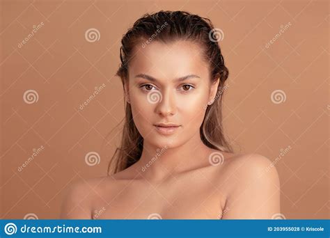 Tanned Sweet Girl With Clear Glowing Skin Health And Skin Care Cleansing And Moisturizing