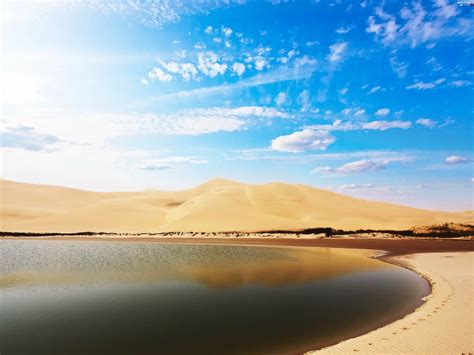 Rays Sunny Dunes Lake Desert Beautiful Views Wallpapers 4000x3000