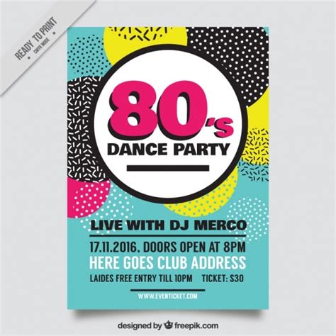Free Vector Dance Eighties Party Flyer With Colored Circles
