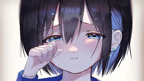 Black Hair Blue Eyes Earrings Short Hair Tears Hd Girl Anime Wallpapers Hd Wallpapers Id 73269