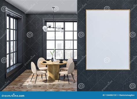 Gray Dining Room Interior With Big Poster Stock Illustration