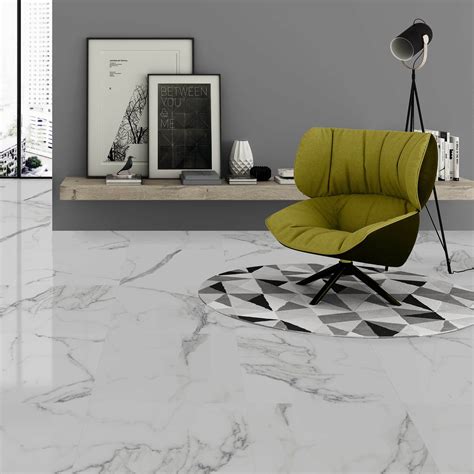 Carrara White Gloss Marble Effect Ceramic Floor Tile Tiles From Tile
