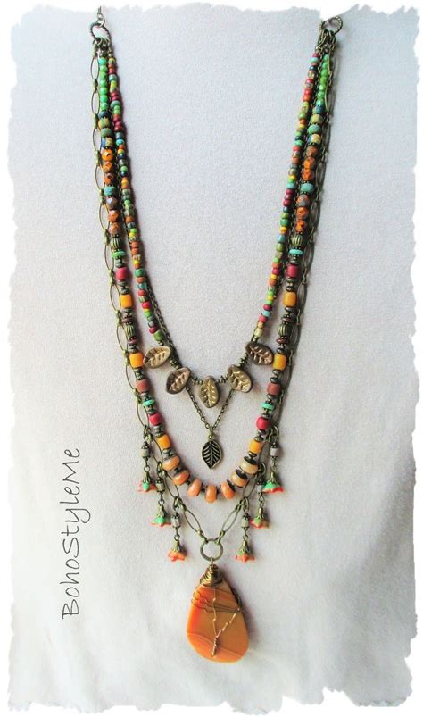 Bohemian Necklace Gemstone Beaded Boho Style Necklace Etsy Hippie