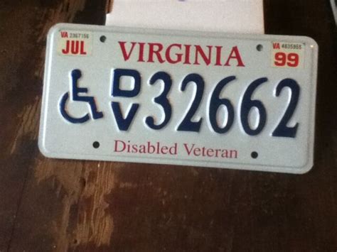 License Plate Tag Wheelchair Virginia Disabled Veteran 1999 Va 32662