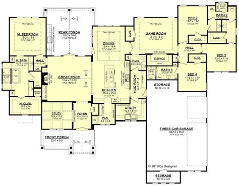 Four bedroom homes come in nearly any style, type and size. Ranch Style House Plan - 4 Beds 3.5 Baths 3366 Sq/Ft Plan ...