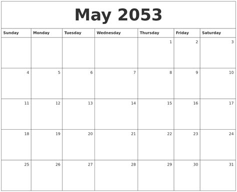 May 2053 Monthly Calendar