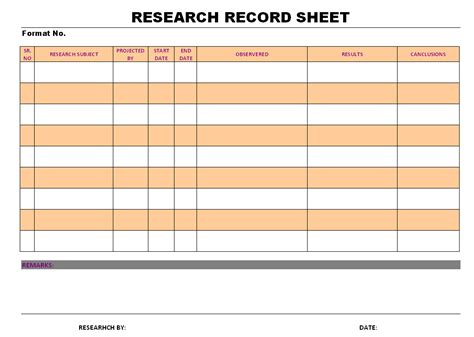 Research Record Sheet