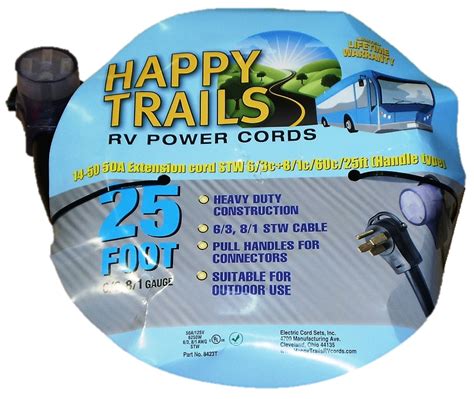 Happy Trails Rv 50 Amp 25 Ft Rv Extension Cord With Pull Handles And