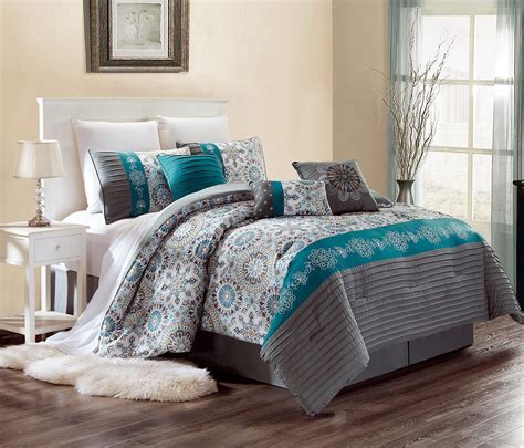 Luxury 7 Piece Bedding Sammy Pin Tuck Comforter Set In Grey