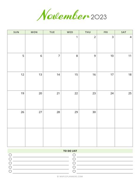 Free Printable November 2023 Monthly Calendar Vertical