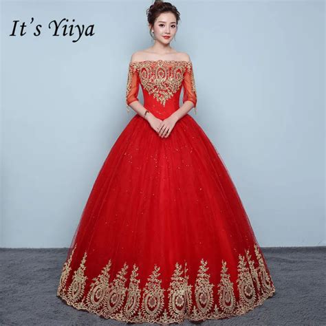 Buy It S Yiiya Vintage Embroidery Red Wedding Dresses Sexy Boat Neck Floor