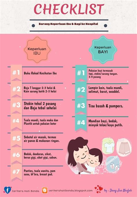 Elakkan daripada membawa barang kemas di dalam beg hospital kerana bimbang keselamatannya tidak terjamin. Infografik Checklist Barang Keperluan Ibu & Bayi Sebelum ...