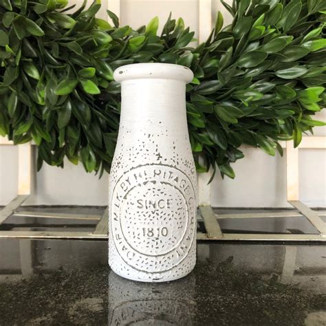 Antique White Painted Milk Jug Distressed Heritage Dairy Etsy Farmhouse Vase Milk Bottle