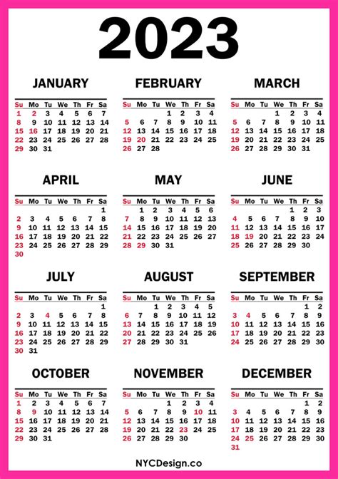 2023 Calendar With Us Holidays Printable Free Pink Sunday Start