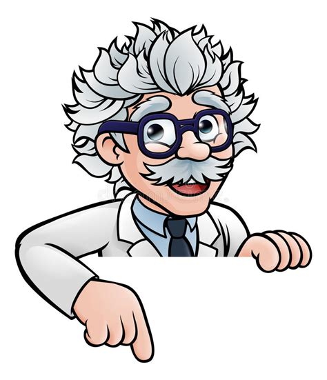 Scientist Cartoon Character Pointing Down Stock Vector Illustration