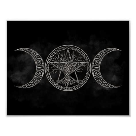 Triple Moon With Pentagram And Tree Of Life Poster Zazzle Life