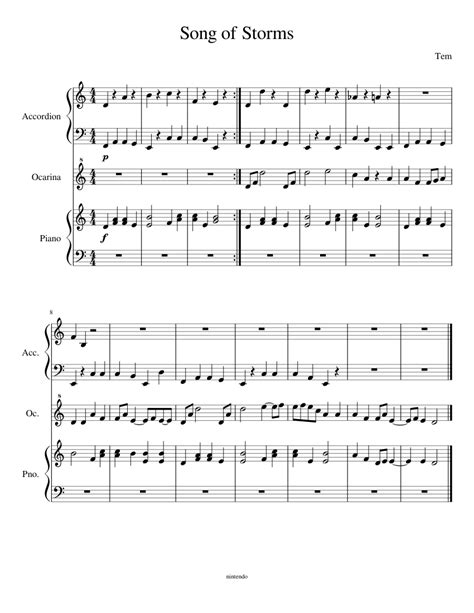 Sheet music is available for piano, alto flute 1, alto flute 2 and 7 others with 3 scorings and 1 notation in 3 genres. Song of storms Sheet music for Piano, Accordion, Flute (Mixed Trio) | Musescore.com