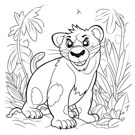 Lion In A Jungle Coloring Page Outline Sketch Drawing Vector Lion