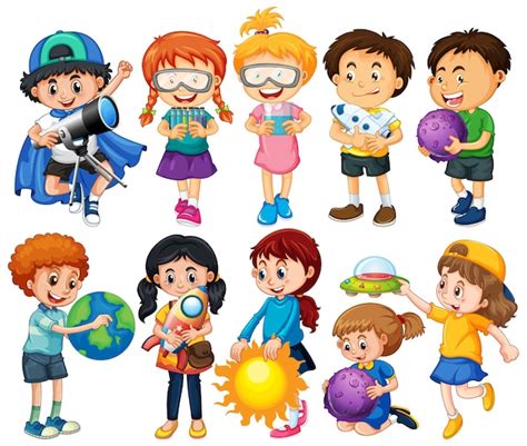 Grupo de personaje de dibujos animados de niños Vector Gratis