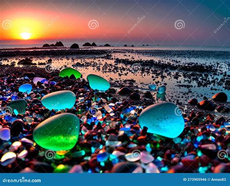 Colorful Glass Pebble Beach During The Sunset Stock Photo Image Of