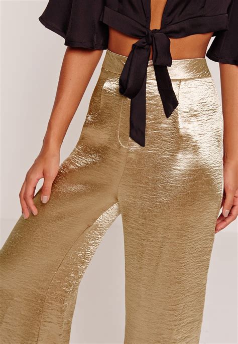 Missguided Satin Wide Leg Trousers Gold Pants For Women Wide Leg