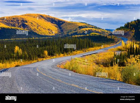Alaska Highway Near Beaver Creek And Fall Colours Yukon Stock Photo