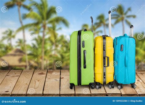 Colorful Suitcases Stack On Nature Background Stock Photo Image Of