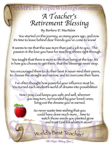 A Teachers Retirement Blessing Apple Scroll None In 2022 Teacher Retirement